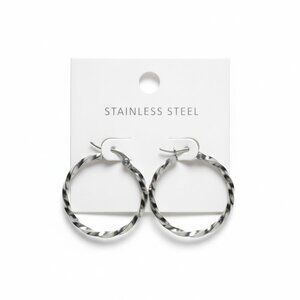 Silver Stainless Steel Braided Hoop Earrings - 1"